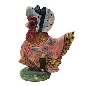 Vintage Dept 56 Hand Carved Hand Painted Wooden Hen Farmhouse Decor 9.25"